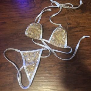 Silver And Nude Sequin Bikini